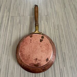 Vintage Copper Frying Pan with Brass Handle